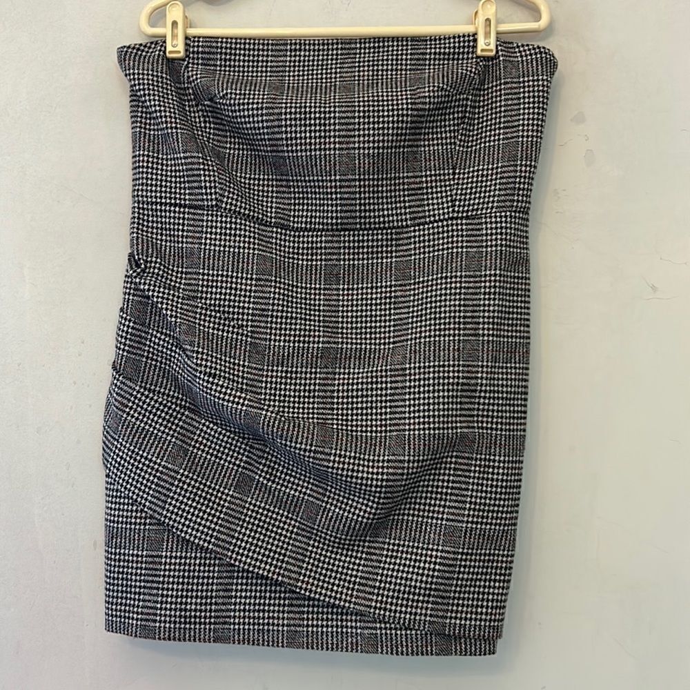 House of Harlow 1960 black white plaid wool blend strapless dress Size M New